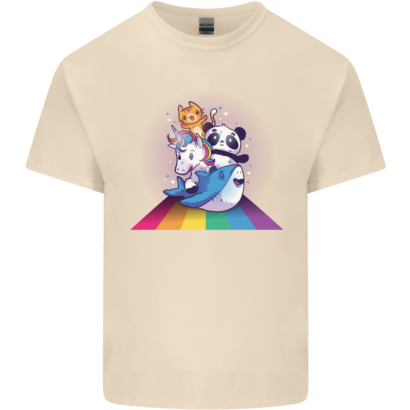 Mystical Panda Bear Unicorn Cat and Shark Mens Cotton T-Shirt Tee Top Natural