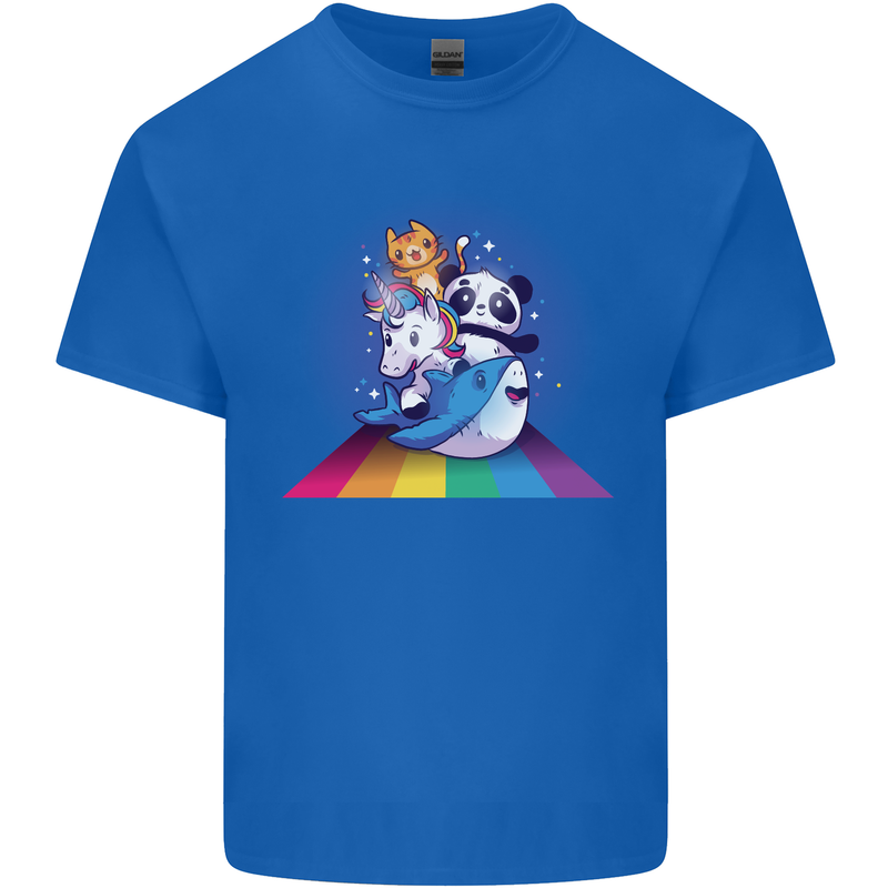 Mystical Panda Bear Unicorn Cat and Shark Mens Cotton T-Shirt Tee Top Royal Blue