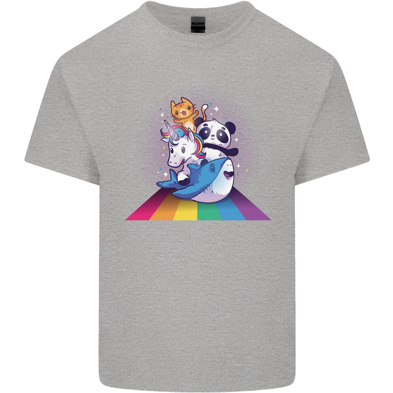 Mystical Panda Bear Unicorn Cat and Shark Mens Cotton T-Shirt Tee Top Sports Grey