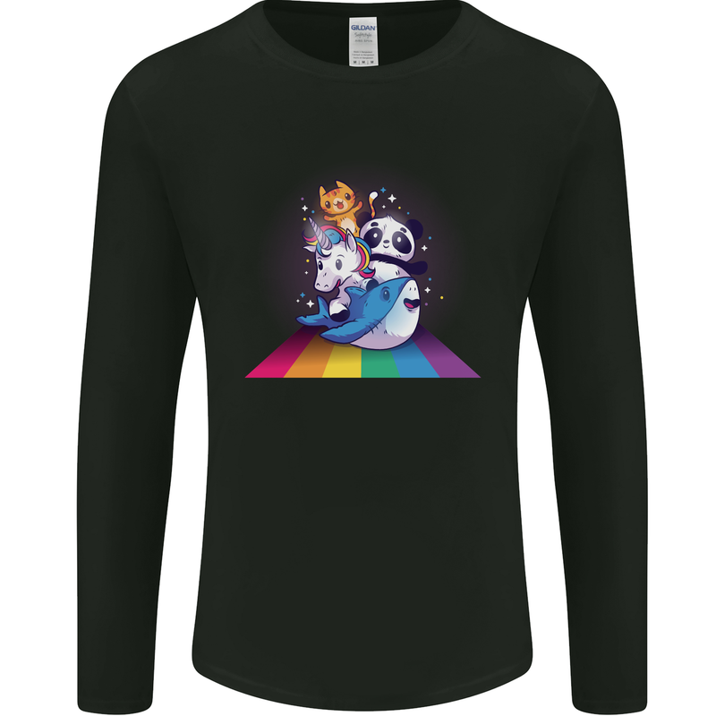 Mystical Panda Bear Unicorn Cat and Shark Mens Long Sleeve T-Shirt Black