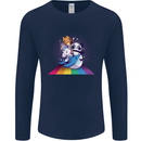 Mystical Panda Bear Unicorn Cat and Shark Mens Long Sleeve T-Shirt Navy Blue