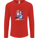 Mystical Panda Bear Unicorn Cat and Shark Mens Long Sleeve T-Shirt Red