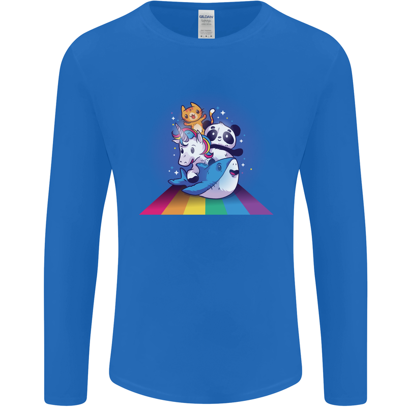 Mystical Panda Bear Unicorn Cat and Shark Mens Long Sleeve T-Shirt Royal Blue