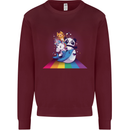 Mystical Panda Bear Unicorn Cat and Shark Mens Sweatshirt Jumper Maroon