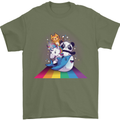 Mystical Panda Bear Unicorn Cat and Shark Mens T-Shirt 100% Cotton Military Green