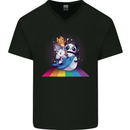 Mystical Panda Bear Unicorn Cat and Shark Mens V-Neck Cotton T-Shirt Black