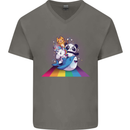 Mystical Panda Bear Unicorn Cat and Shark Mens V-Neck Cotton T-Shirt Charcoal