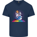 Mystical Panda Bear Unicorn Cat and Shark Mens V-Neck Cotton T-Shirt Navy Blue