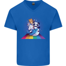 Mystical Panda Bear Unicorn Cat and Shark Mens V-Neck Cotton T-Shirt Royal Blue