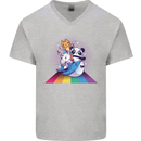 Mystical Panda Bear Unicorn Cat and Shark Mens V-Neck Cotton T-Shirt Sports Grey