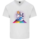 Mystical Panda Bear Unicorn Cat and Shark Mens V-Neck Cotton T-Shirt White