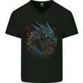 Mythical Dragon Fantasy Mens V-Neck Cotton T-Shirt Black