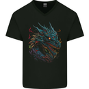 Mythical Dragon Fantasy Mens V-Neck Cotton T-Shirt Black