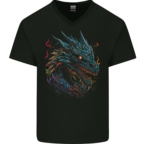 Mythical Dragon Fantasy Mens Womens Kids Unisex Black Mens V-Neck T-Shirt
