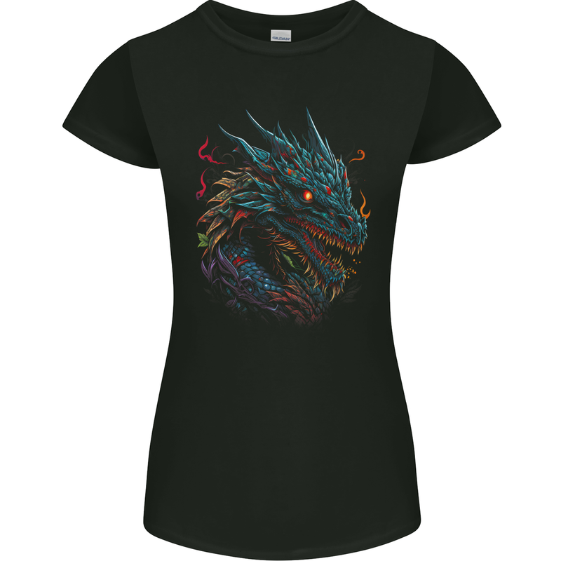 Mythical Dragon Fantasy Womens Petite Cut T-Shirt Black