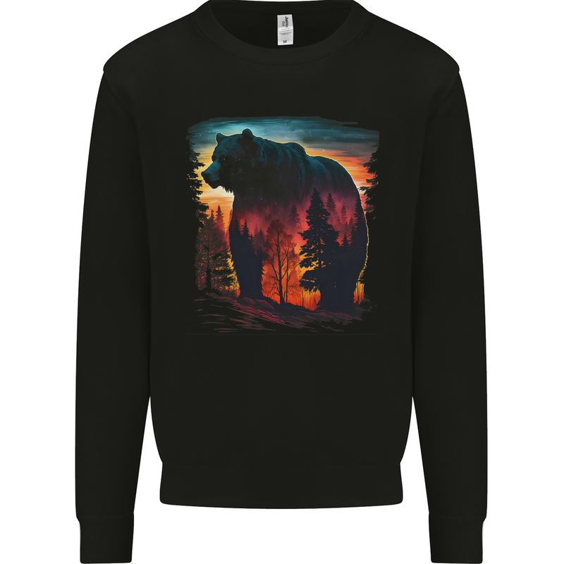 Mythical Grizzly Bear in the Forest Kids Sweatshirt Jumper Black