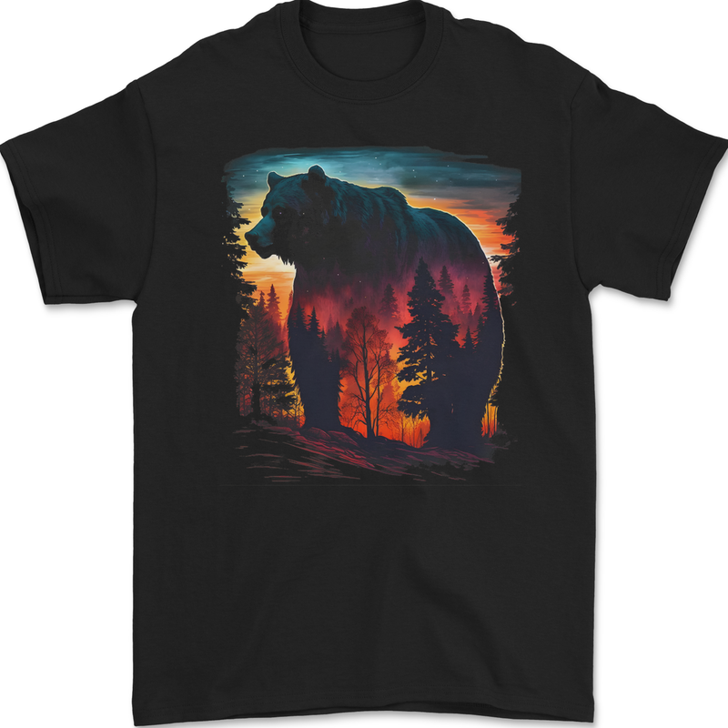 Mythical Grizzly Bear in the Forest Mens Gildan Cotton T-Shirt Black