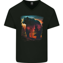 Mythical Grizzly Bear in the Forest Mens V-Neck Cotton T-Shirt Black