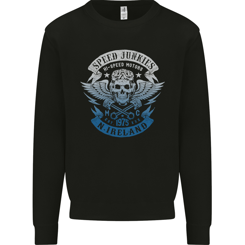 N.Ireland Speed Junkies Biker Motorcycle Mens Sweatshirt Jumper Black