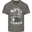 NFT Newts Frogs Toads Mens V-Neck Cotton T-Shirt Charcoal