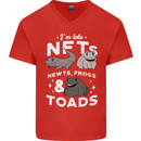 NFT Newts Frogs Toads Mens V-Neck Cotton T-Shirt Red