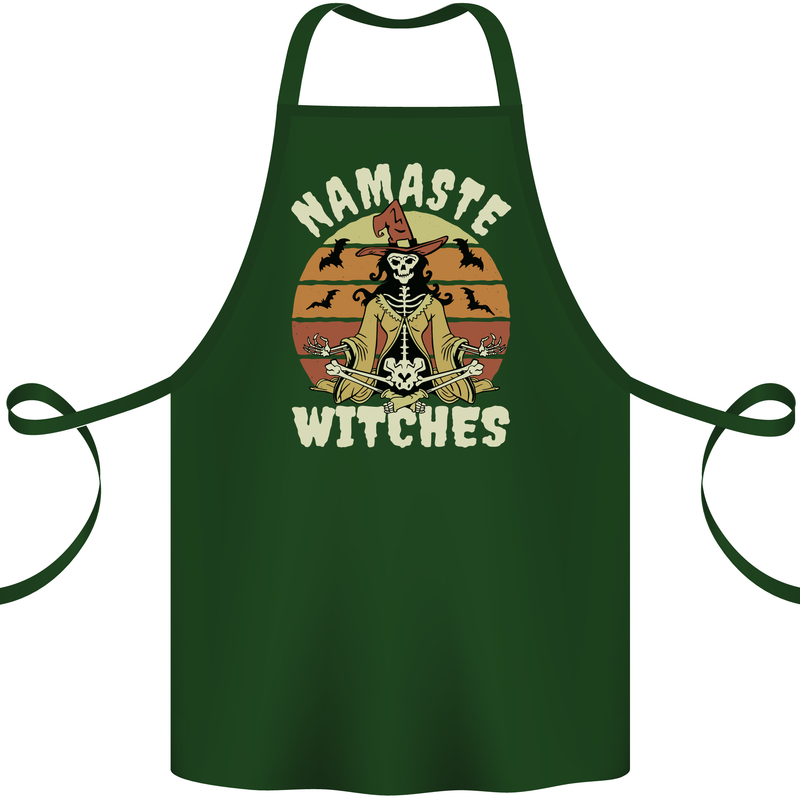 Namaste Witches Funny Halloween Cotton Apron 100% Organic Forest Green