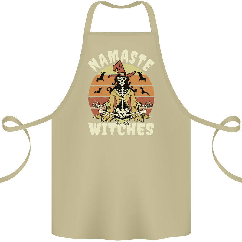 Namaste Witches Funny Halloween Cotton Apron 100% Organic Khaki