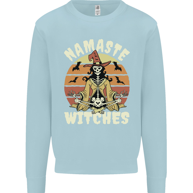 Namaste Witches Funny Halloween Kids Sweatshirt Jumper Light Blue