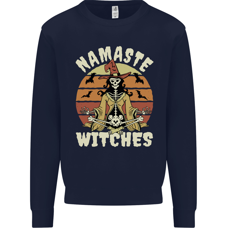 Namaste Witches Funny Halloween Kids Sweatshirt Jumper Navy Blue
