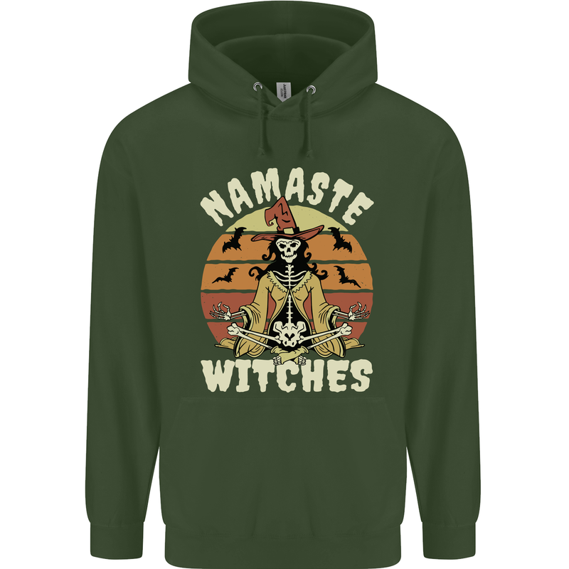 Namaste Witches Funny Halloween Mens 80% Cotton Hoodie Forest Green