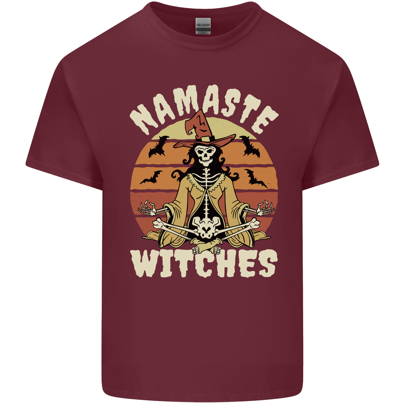 Namaste Witches Funny Halloween Mens Cotton T-Shirt Tee Top Maroon