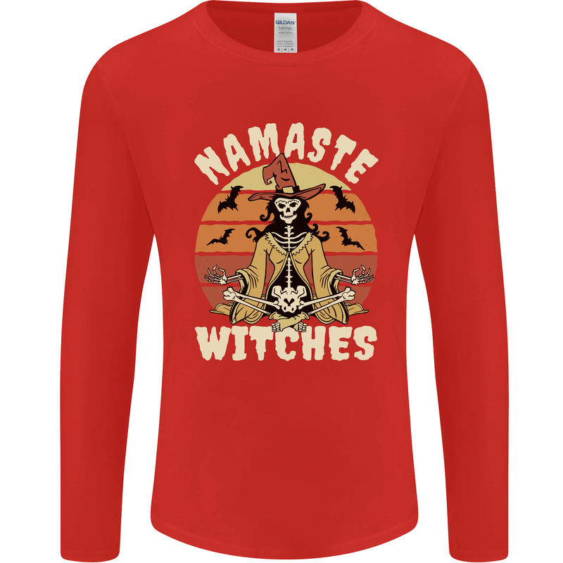 Namaste Witches Funny Halloween Mens Long Sleeve T-Shirt Red