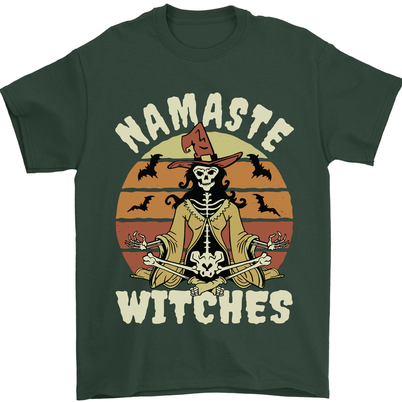 Namaste Witches Funny Halloween Mens T-Shirt 100% Cotton Forest Green