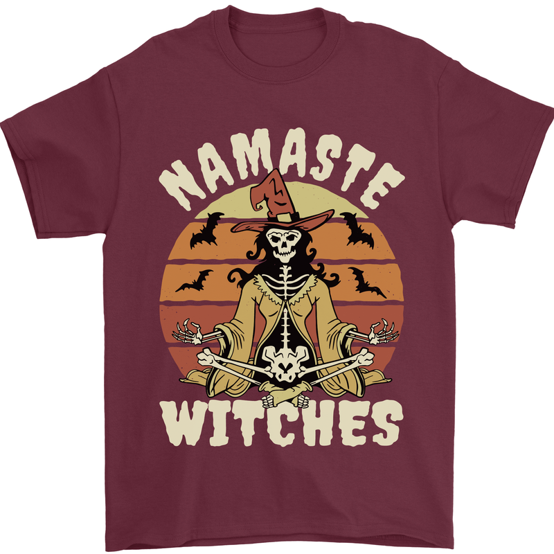 Namaste Witches Funny Halloween Mens T-Shirt 100% Cotton Maroon