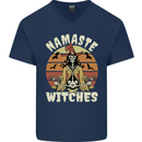 Namaste Witches Funny Halloween Mens V-Neck Cotton T-Shirt Navy Blue
