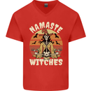 Namaste Witches Funny Halloween Mens V-Neck Cotton T-Shirt Red