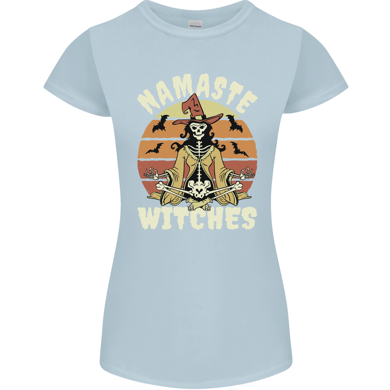 Namaste Witches Funny Halloween Womens Petite Cut T-Shirt Light Blue