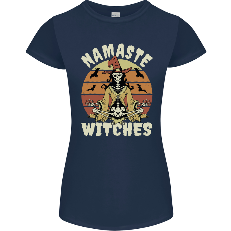 Namaste Witches Funny Halloween Womens Petite Cut T-Shirt Navy Blue