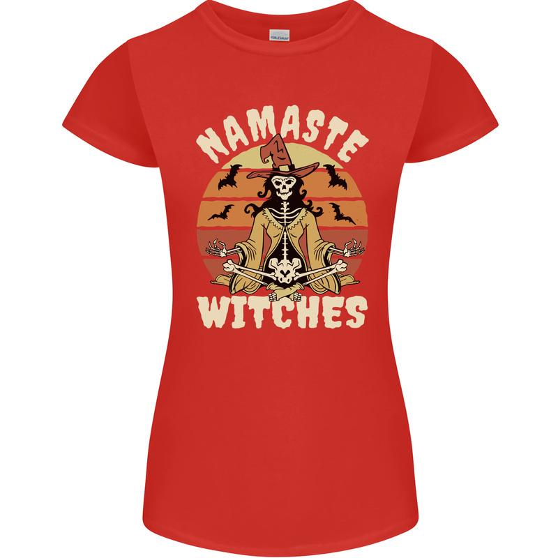 Namaste Witches Funny Halloween Womens Petite Cut T-Shirt Red
