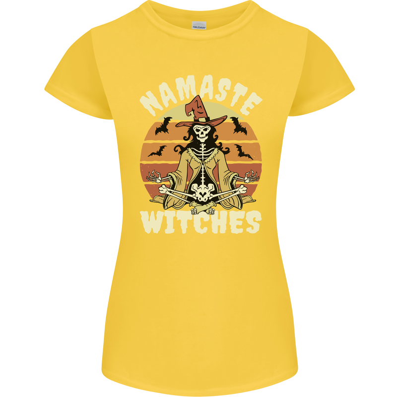 Namaste Witches Funny Halloween Womens Petite Cut T-Shirt Yellow