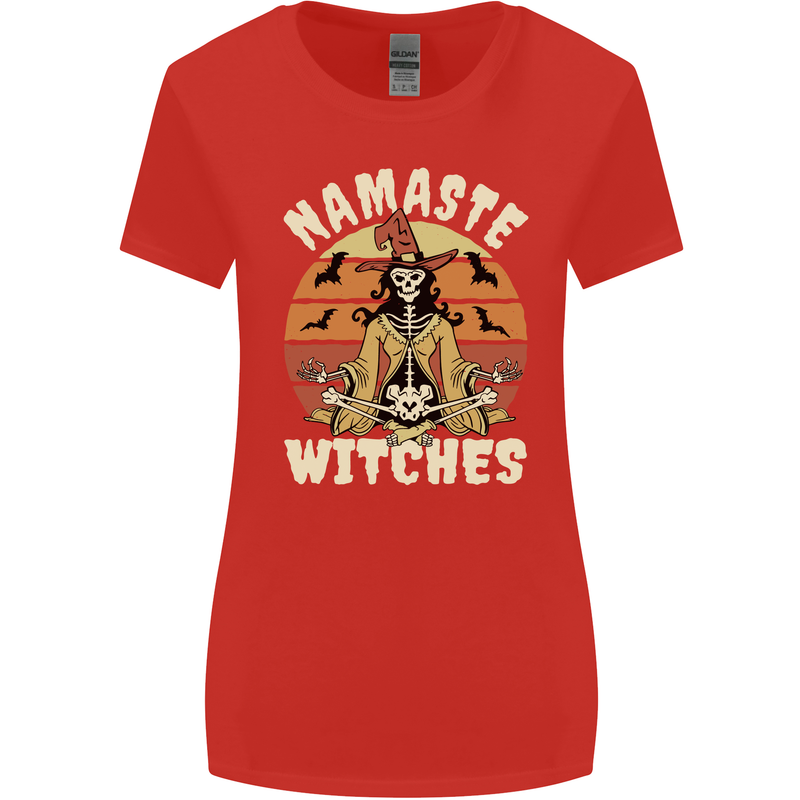 Namaste Witches Funny Halloween Womens Wider Cut T-Shirt Red