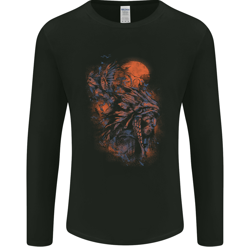 Native American Indian Headdress Apache Mens Long Sleeve T-Shirt Black