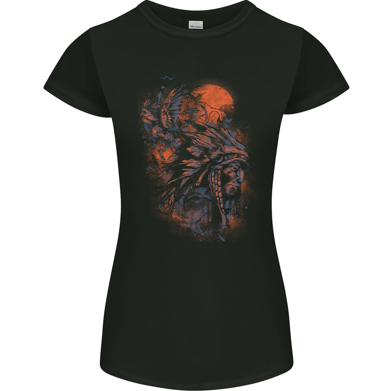 Native American Indian Headdress Apache Womens Petite Cut T-Shirt Black