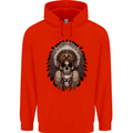 Native American Indian Skull Headdress Childrens Kids Hoodie Bright Red