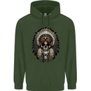 Native American Indian Skull Headdress Childrens Kids Hoodie Forest Green