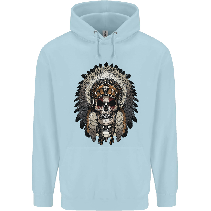 Native American Indian Skull Headdress Childrens Kids Hoodie Light Blue