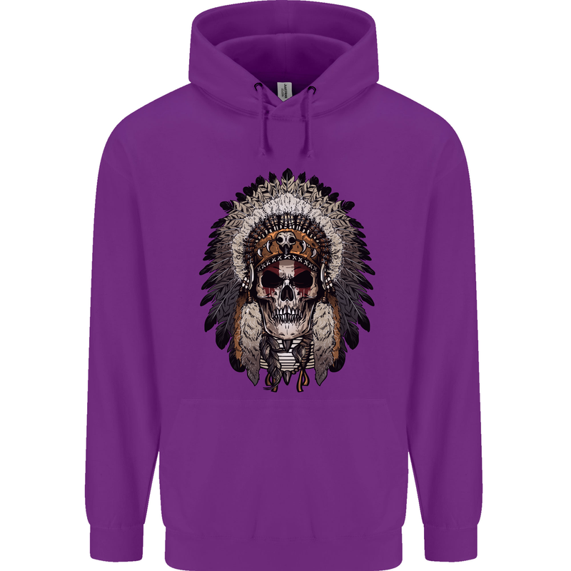 Native American Indian Skull Headdress Childrens Kids Hoodie Purple