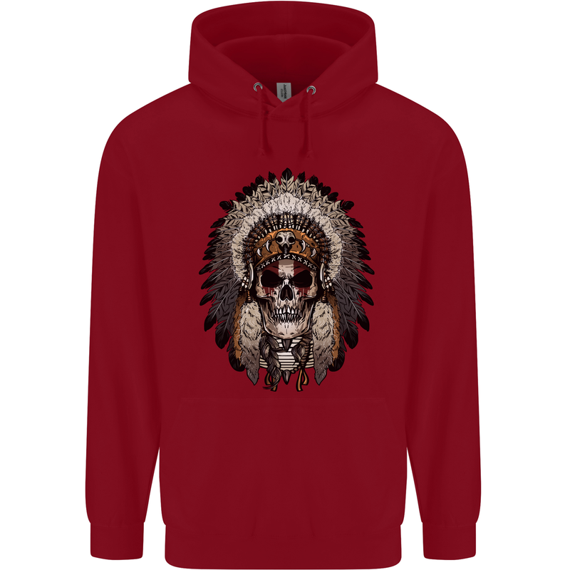 Native American Indian Skull Headdress Childrens Kids Hoodie Red