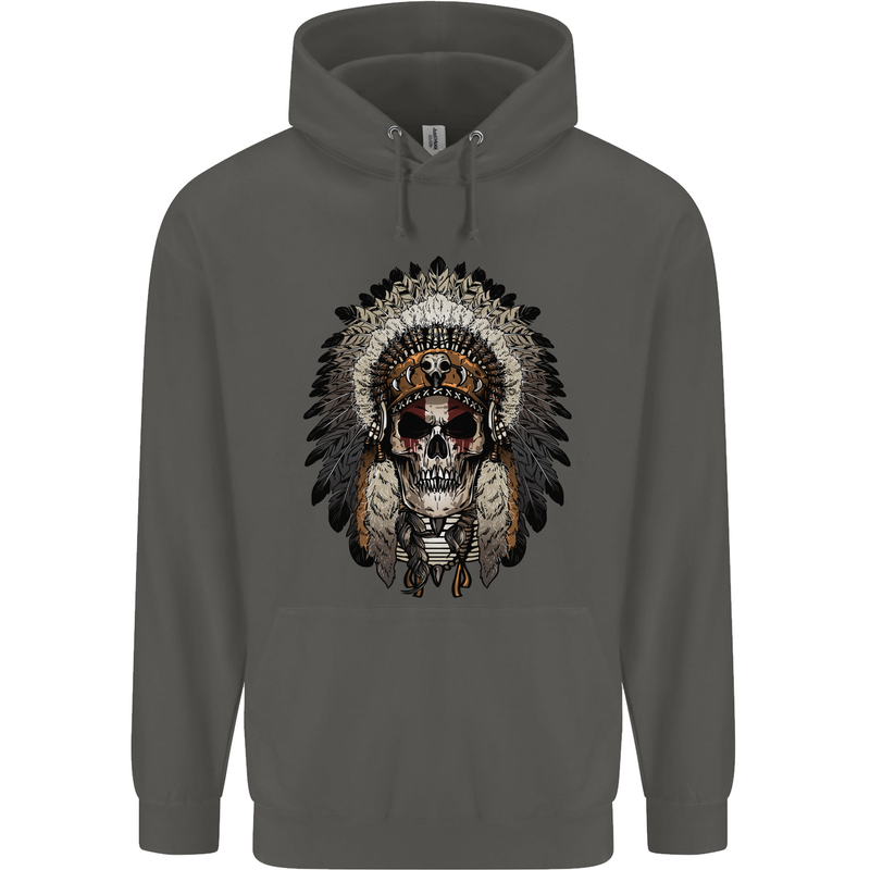 Native American Indian Skull Headdress Childrens Kids Hoodie Storm Grey