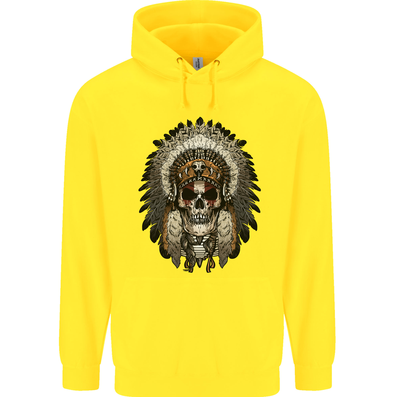 Native American Indian Skull Headdress Childrens Kids Hoodie Yellow
